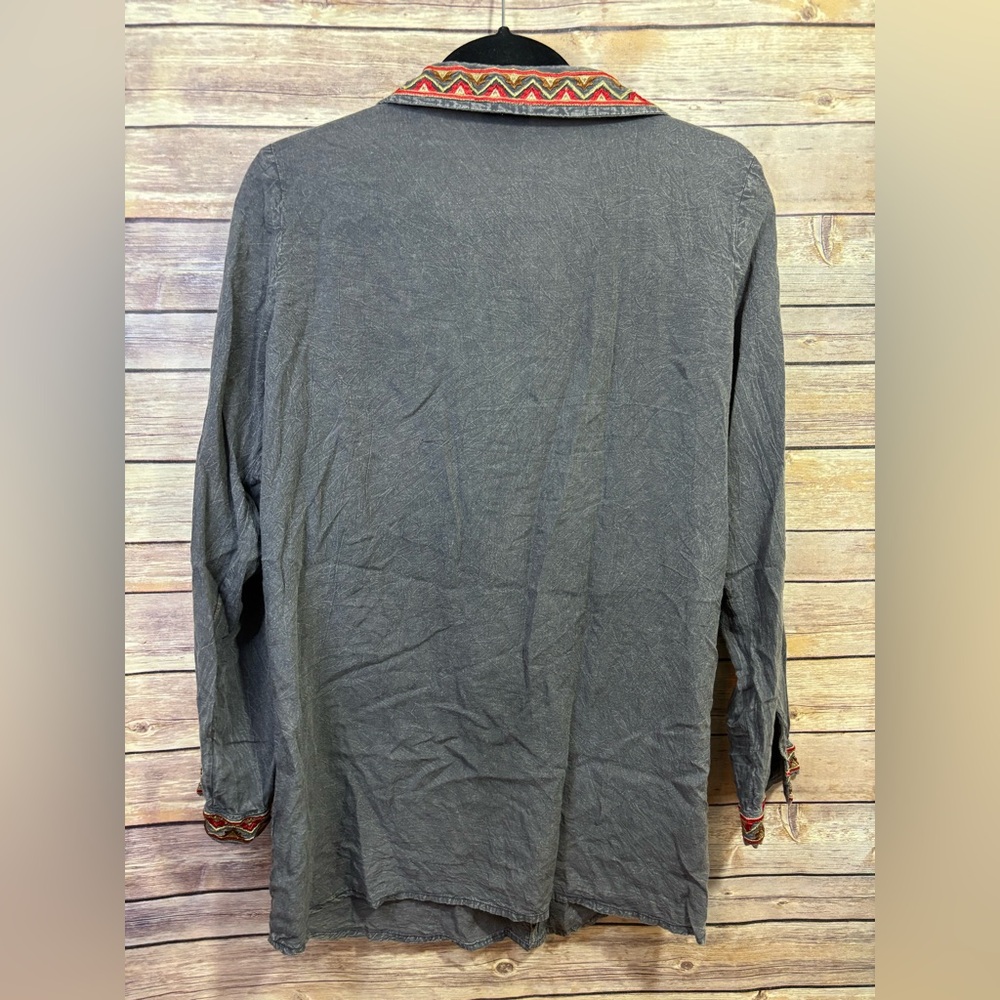 Scully Embroidered Button Down Chambray Top Size … - image 5